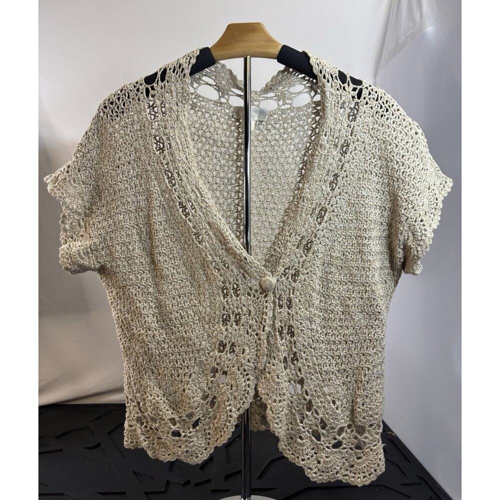 Boho Crochet Cardigan Open Knit Lace Short Sleeve Beach Cover Up M
